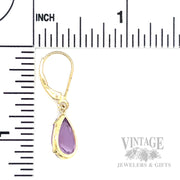 Dangling Amethyst 14k Gold Earrings Scale View