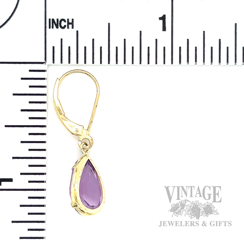 Dangling Amethyst 14k Gold Earrings Scale View