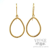 Ribbed Oval 14k Gold Dangle Earrings Front View