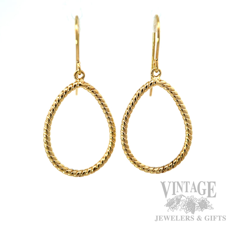 Ribbed Oval 14k Gold Dangle Earrings Front View
