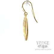 Ribbed Oval 14k Gold Dangle Earrings Side View