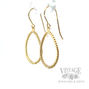 Ribbed Oval 14k Gold Dangle Earrings Perspective View