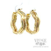 Wavy Textured 14k Gold Hoop Earrings Perspective View