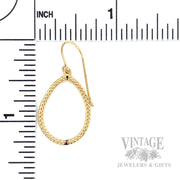 Ribbed Oval 14k Gold Dangle Earrings Scale View