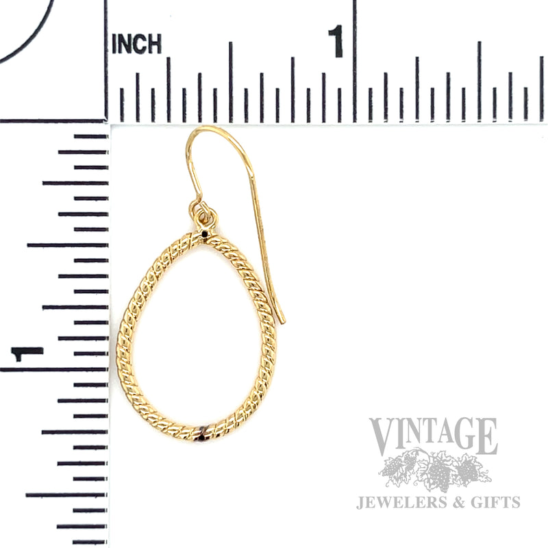 Ribbed Oval 14k Gold Dangle Earrings Scale View
