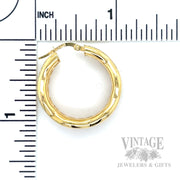 Wavy Textured 14k Gold Hoop Earrings Scale View