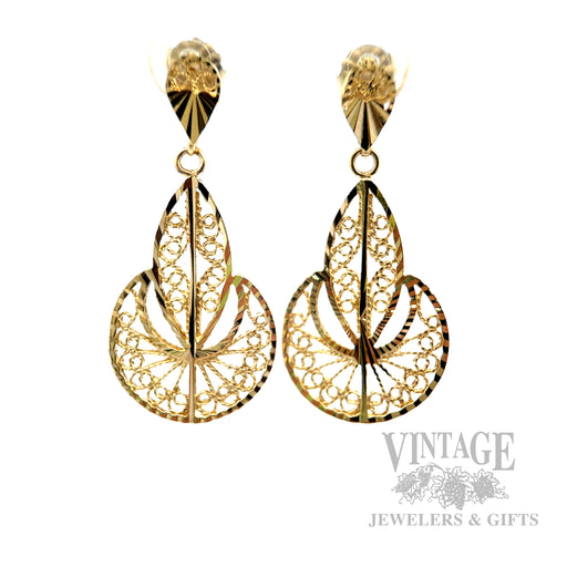 Filigree 14k Gold Dangle Earrings Front View