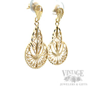 Filigree 14k Gold Dangle Earrings Perspective View