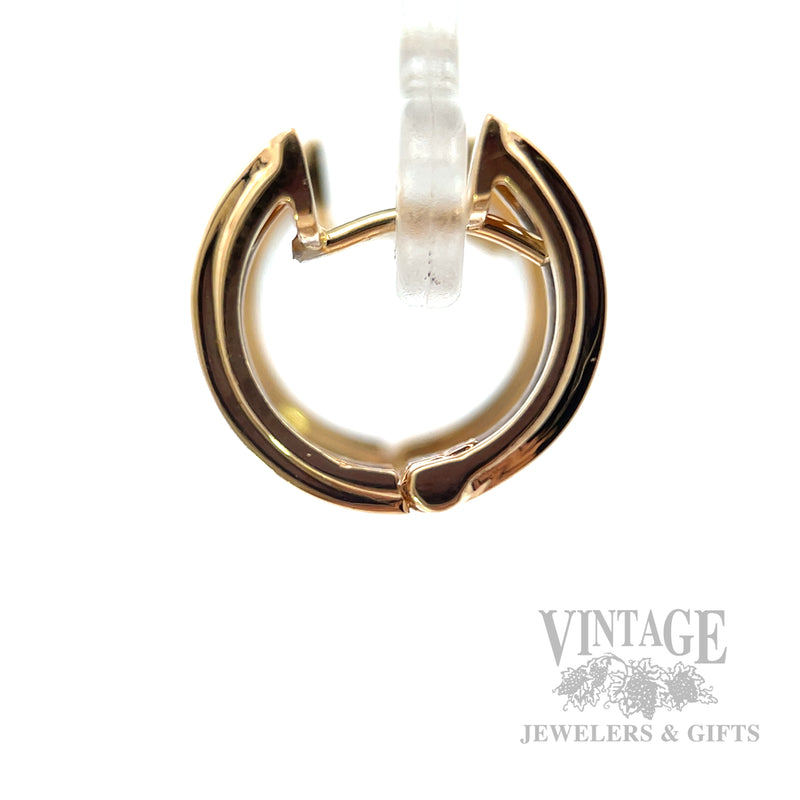 Harlequin Blue Sapphire and Diamond 14k Gold Huggie Hoop Earrings Side View