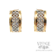 Harlequin Blue Sapphire and Diamond 14k Gold Huggie Hoop Earrings Back View