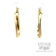 Freeform Oval 14k Gold Hoops Front View