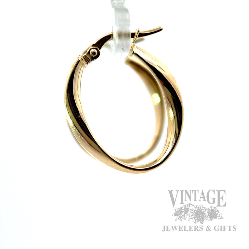 Freeform Oval 14k Gold Hoops Side View