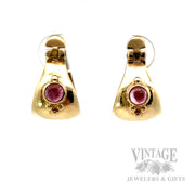 Pink Tourmaline C-Hoop 14k Gold Earrings Front View