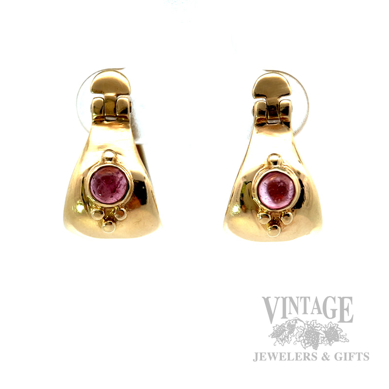 Pink Tourmaline C-Hoop 14k Gold Earrings Front View