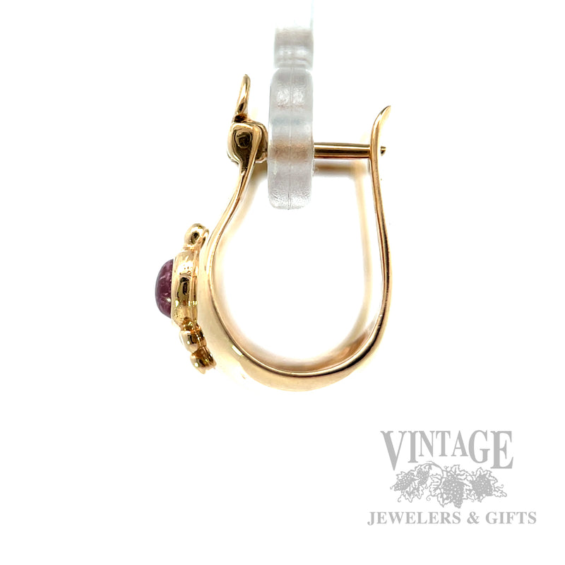Pink Tourmaline C-Hoop 14k Gold Earrings Side View