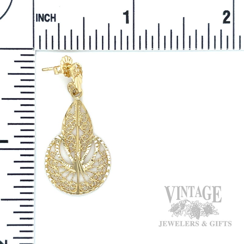 Filigree 14k Gold Dangle Earrings Scale View