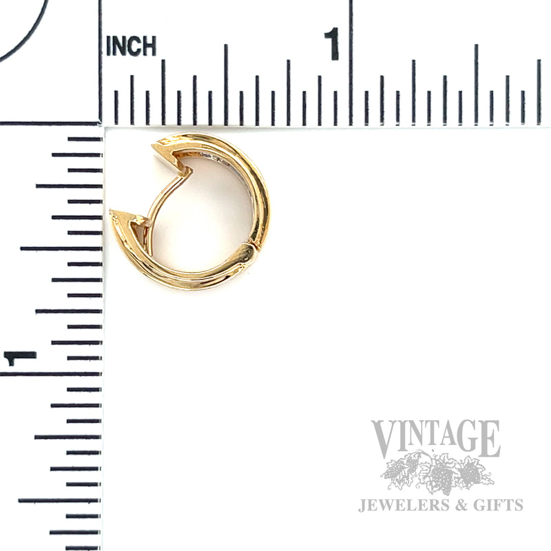 Harlequin Blue Sapphire and Diamond 14k Gold Huggie Hoop Earrings Scale View