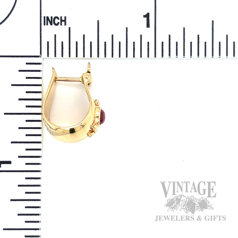 Pink Tourmaline C-Hoop 14k Gold Earrings Scale View