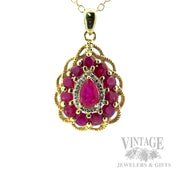 Twisted Bezel Ruby Diamond Accented Pendant Front View