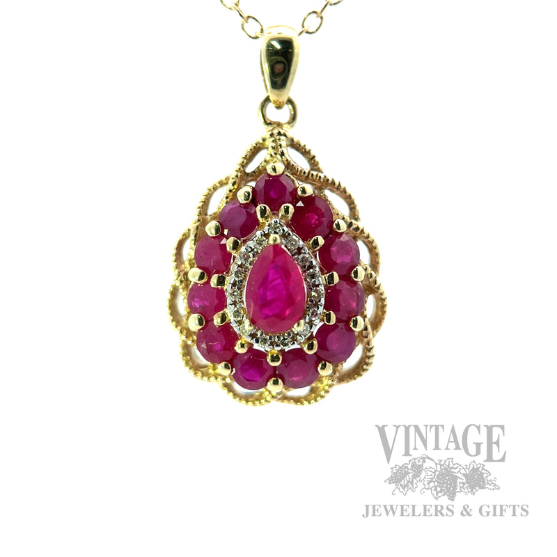 Twisted Bezel Ruby Diamond Accented Pendant Front View
