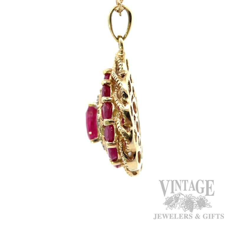 Twisted Bezel Ruby Diamond Accented Pendant Side View