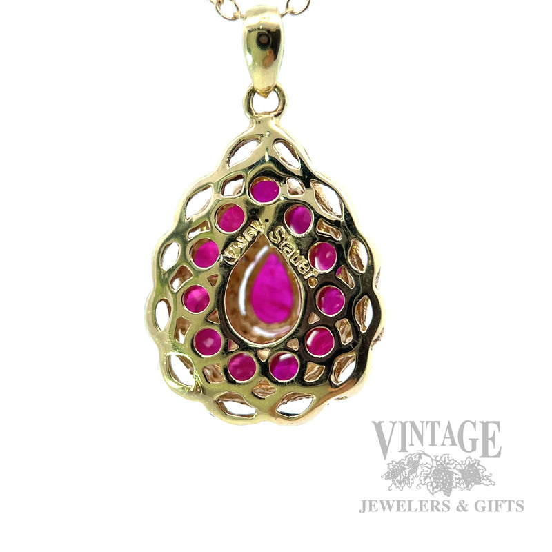 Twisted Bezel Ruby Diamond Accented Pendant Back View