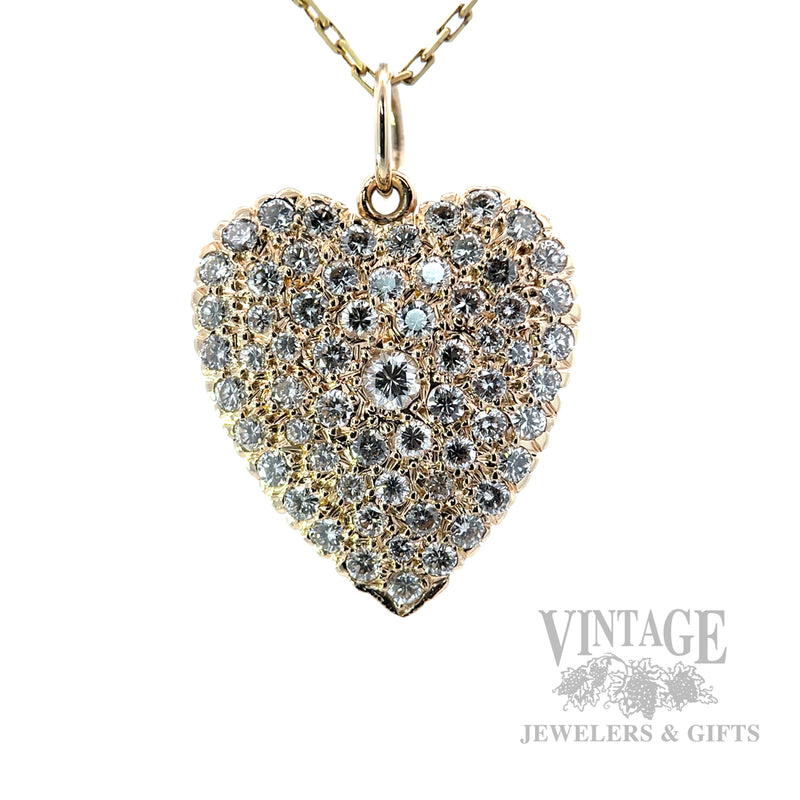 Diamond Pave´ 14k Gold Heart Pendant Front View