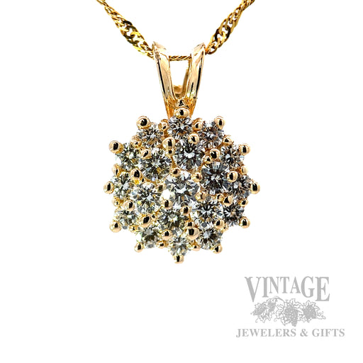 Cluster Diamonds 14k Gold Pendant Front View