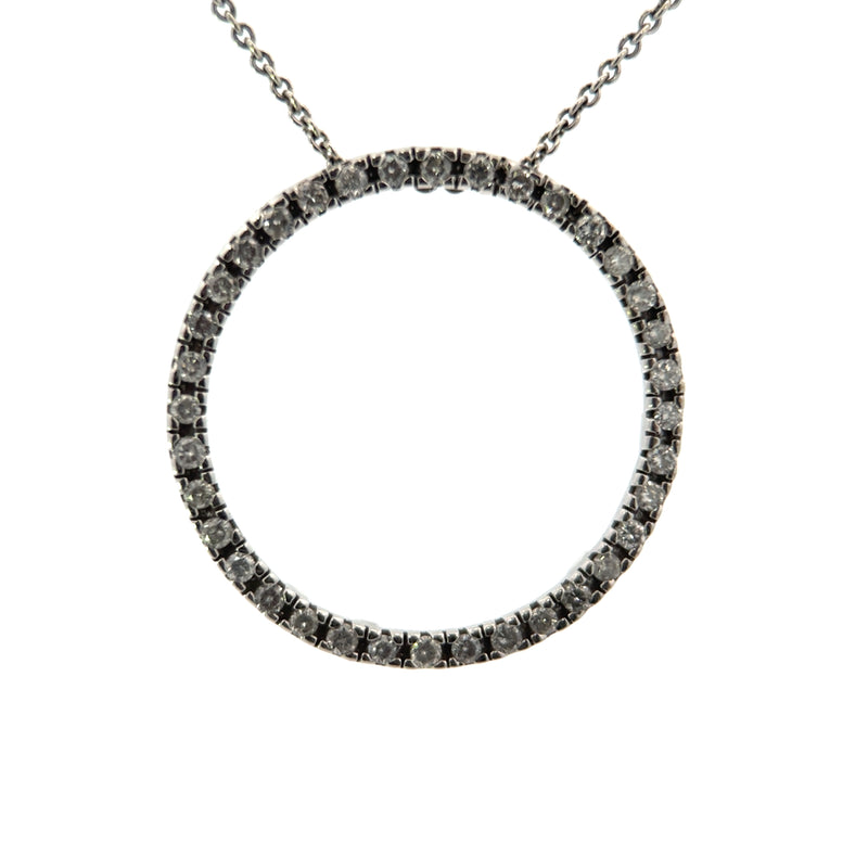 Circle Diamond Accented 10K White Gold Slide Pendant Front View