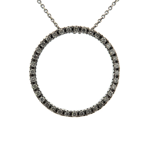 Circle Diamond Accented 10K White Gold Slide Pendant Front View