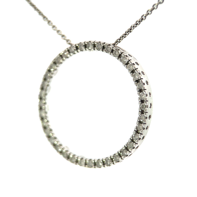 Circle Diamond Accented 10K White Gold Slide Pendant Perspective View