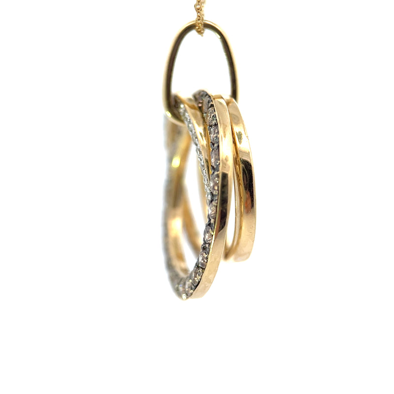 Two-Tone Triple Circle Desert Diamond 14k Gold Pendant Scale View