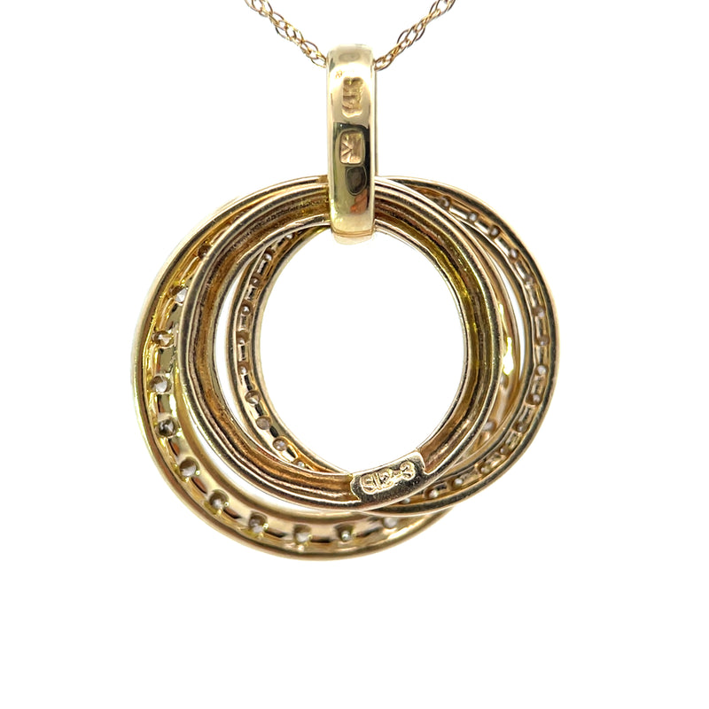 Two-Tone Triple Circle Desert Diamond 14k Gold Pendant Back View