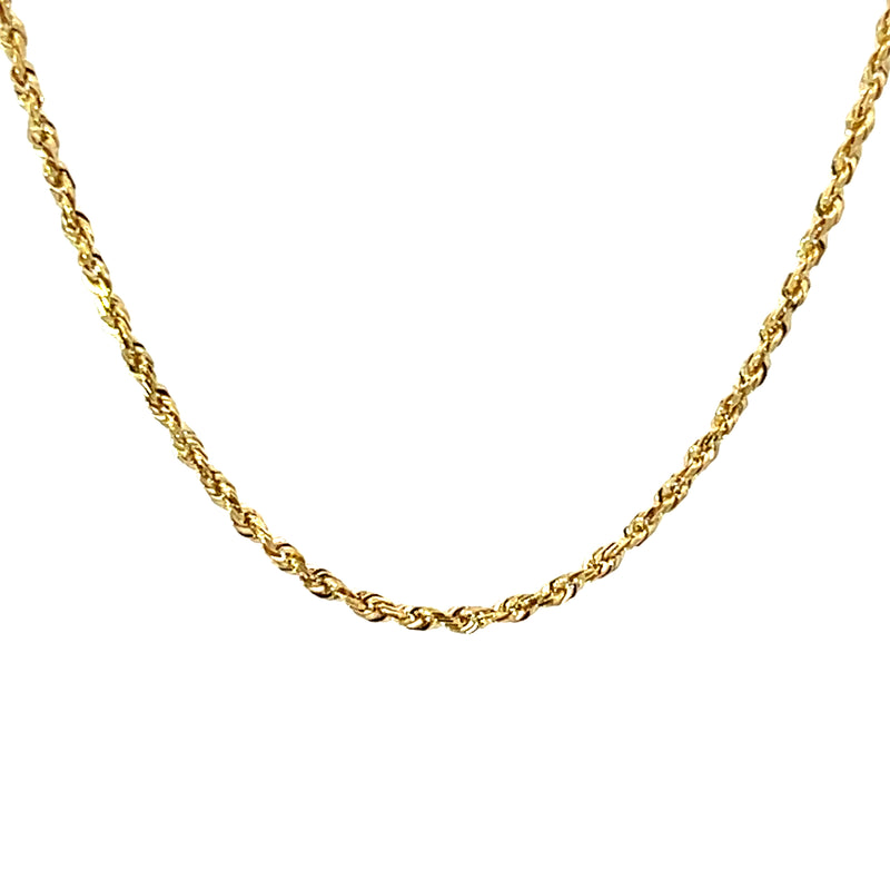 20" Rope Chain 14k Gold Necklace Front View