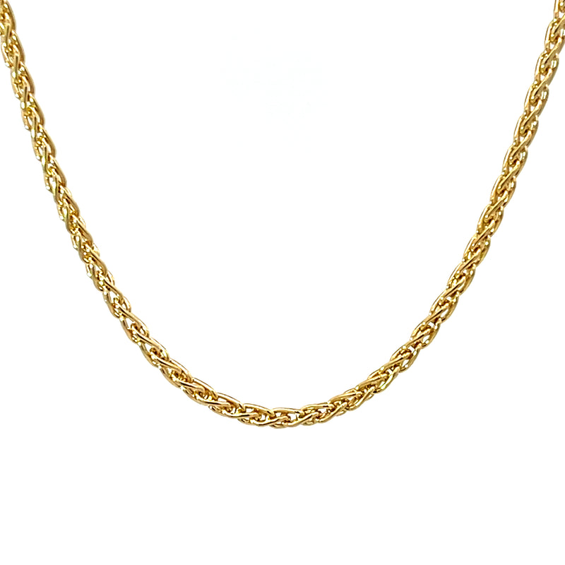 24" Wheat Chain 14k Gold Necklace Front View