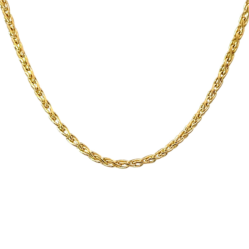 18" Wheat Chain 18k Gold Necklace Front View