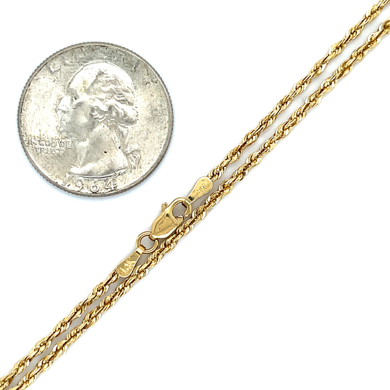 20" Rope Chain 14k Gold Necklace Scale and Clasp View