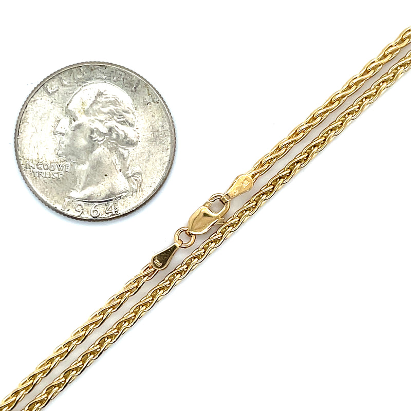 24" Wheat Chain 14k Gold Necklace Scale and Clasp View