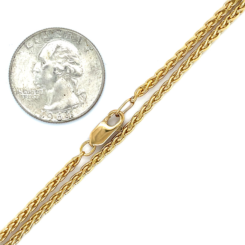 18" Wheat Chain 18k Gold Necklace Scale and Clasp View