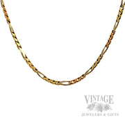 19" Tri-Tone Figaro Chain 14k Gold Necklace Front View