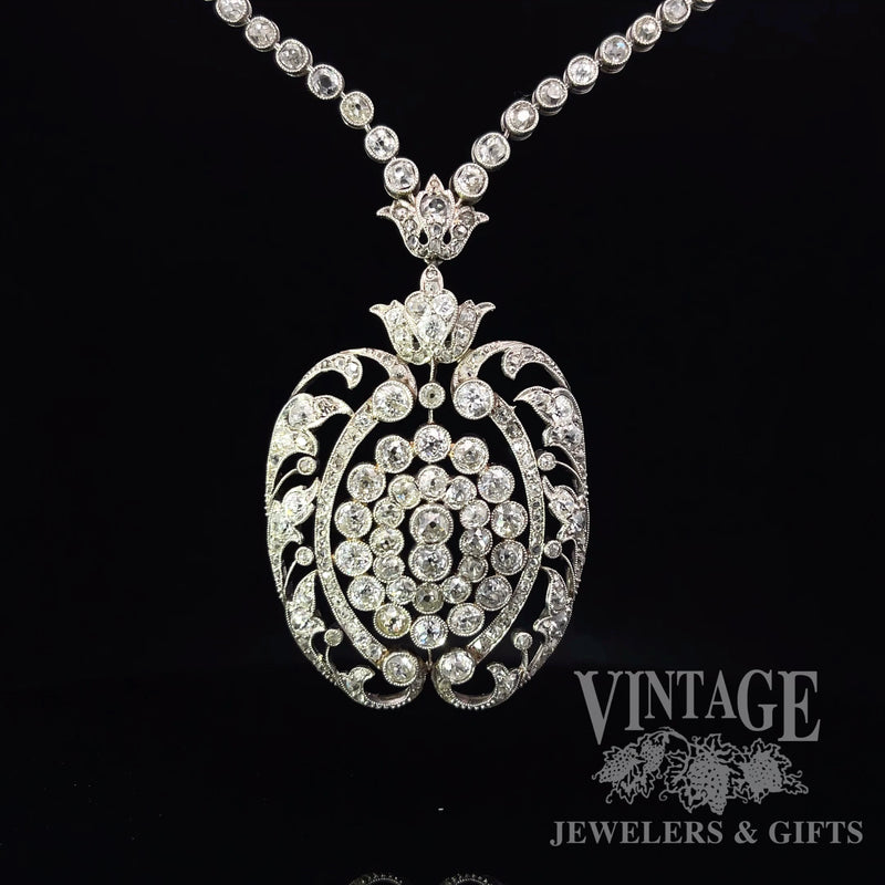Art Nouveau Platinum and old mine cut diamond 18" necklace.