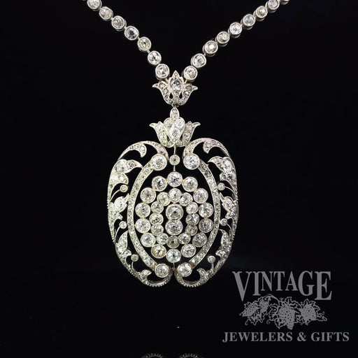 Art Nouveau Platinum and old mine cut diamond 18" necklace.