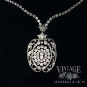 Art Nouveau Platinum and old mine cut diamond 18" necklace. front