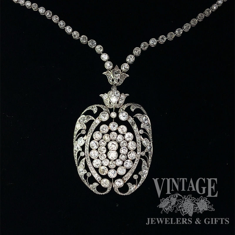 Art Nouveau Platinum and old mine cut diamond 18" necklace. front