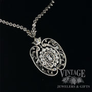 Art Nouveau Platinum and old mine cut diamond 18" necklace. back
