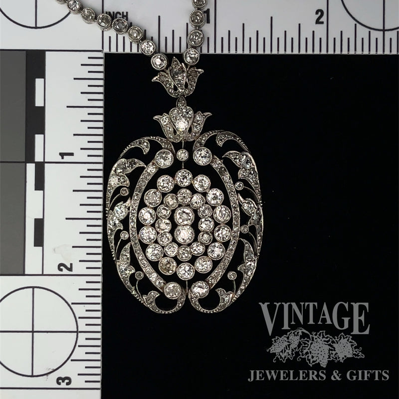 Art Nouveau Platinum and old mine cut diamond 18" necklace. scale
