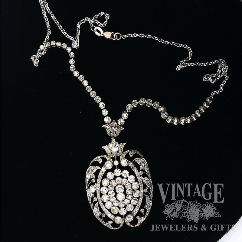 Art Nouveau Platinum and old mine cut diamond 18" necklace. Necklace