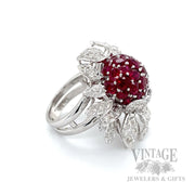 Ruby and Diamond Floral 18k White Gold Ring Side View