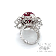 Ruby and Diamond Floral 18k White Gold Ring Back View