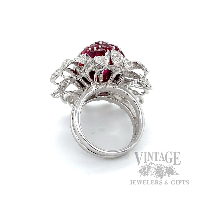Ruby and Diamond Floral 18k White Gold Ring Back View